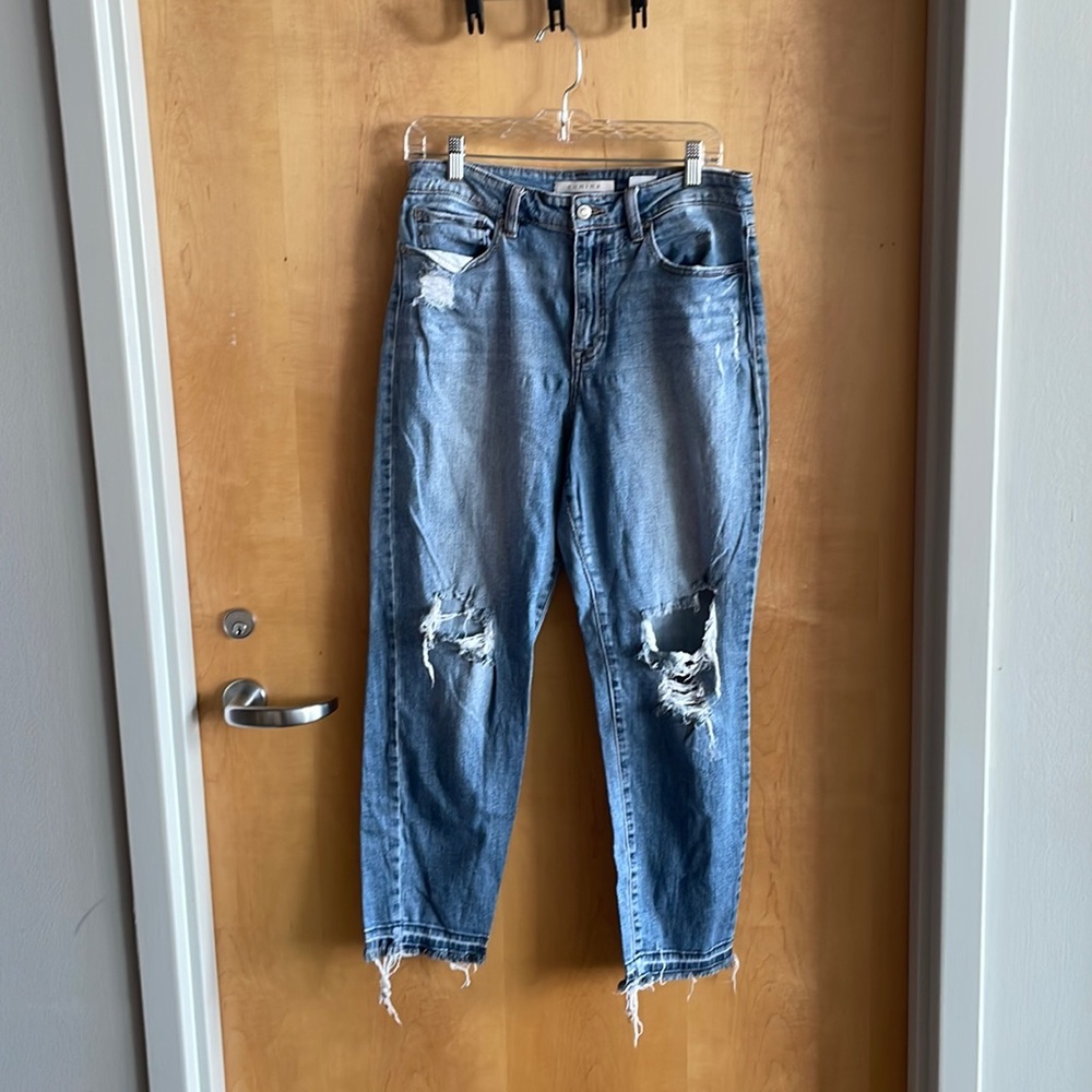 Eunina Torn High Rose Relaxed Crop Medium Light wash Jeans Size 11